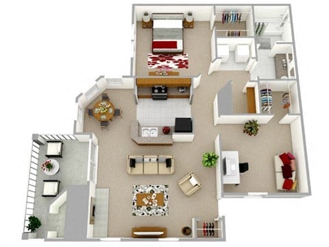 Floor plan for 2 beds, 1 bath, 865 sqft